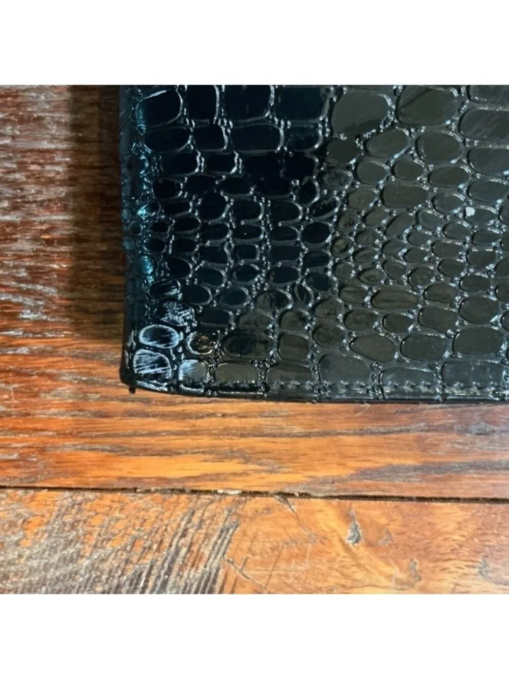 Vintage Black Croc Embossed Shoulder Bag Clutch Crossbody Convertible